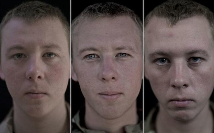 photo-photo wajah tentara Sebelum, Sedang, and Setelah Berperang.