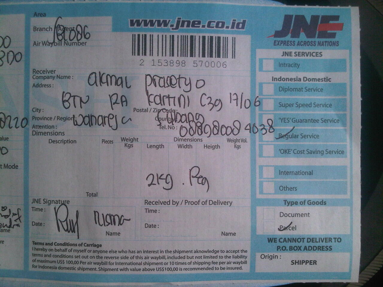 Sharing Foto2 Resi JNE &amp; Komen agan2 yg pernah beli barang dari lapak FJB ane
