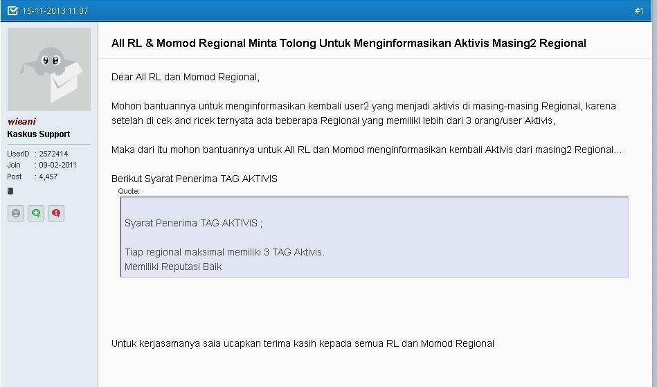 All RL &amp; Momod Regional Minta Tolong Untuk Menginformasikan Aktivis Masing2 Regional