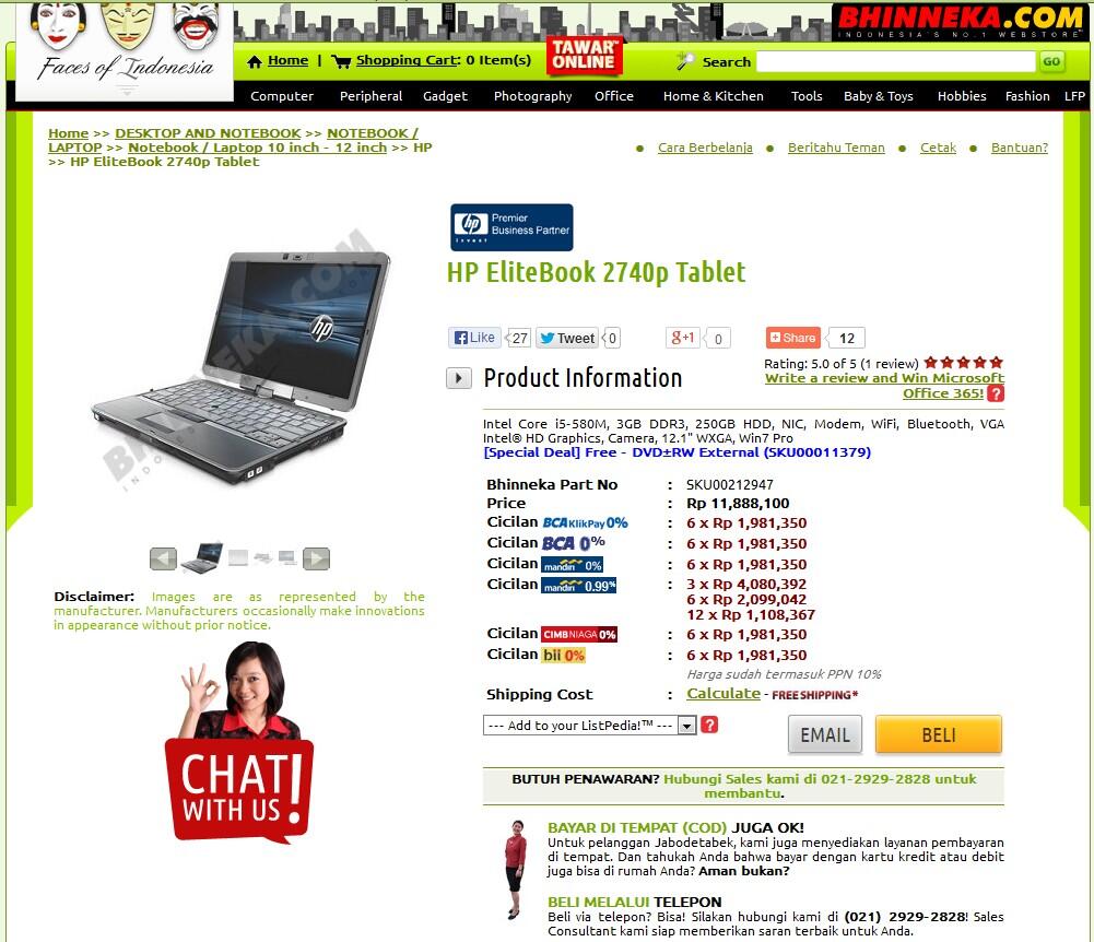 NOTEBOOK PREMIUM ELITEBOOK 2740p 7,5jt Nego (Baru 11,8jt)