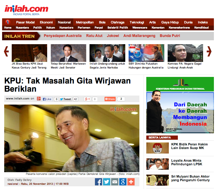 KPU: Tak Masalah Gita Wirjawan Beriklan
