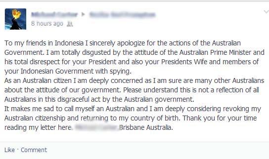 Gan, ane nemu Permintaan maaf WN Aussie yang ditulis di wall fb temen ane