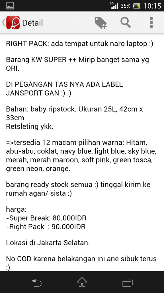 Ade abe ketiup tukang tas jansport di tokob*gus gan