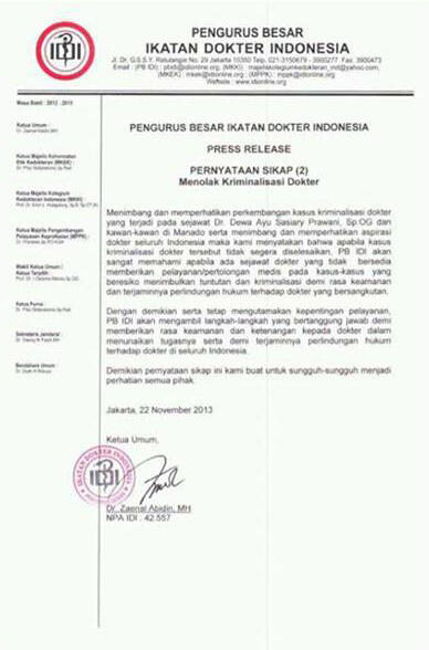 Ini Dia Tanggapan Resmi IDI Terhadap Kasus dr. Ayu