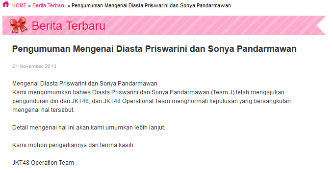 setelah Stella, kini Sonya dan Diasta lah yang GRAD dari JKT48....