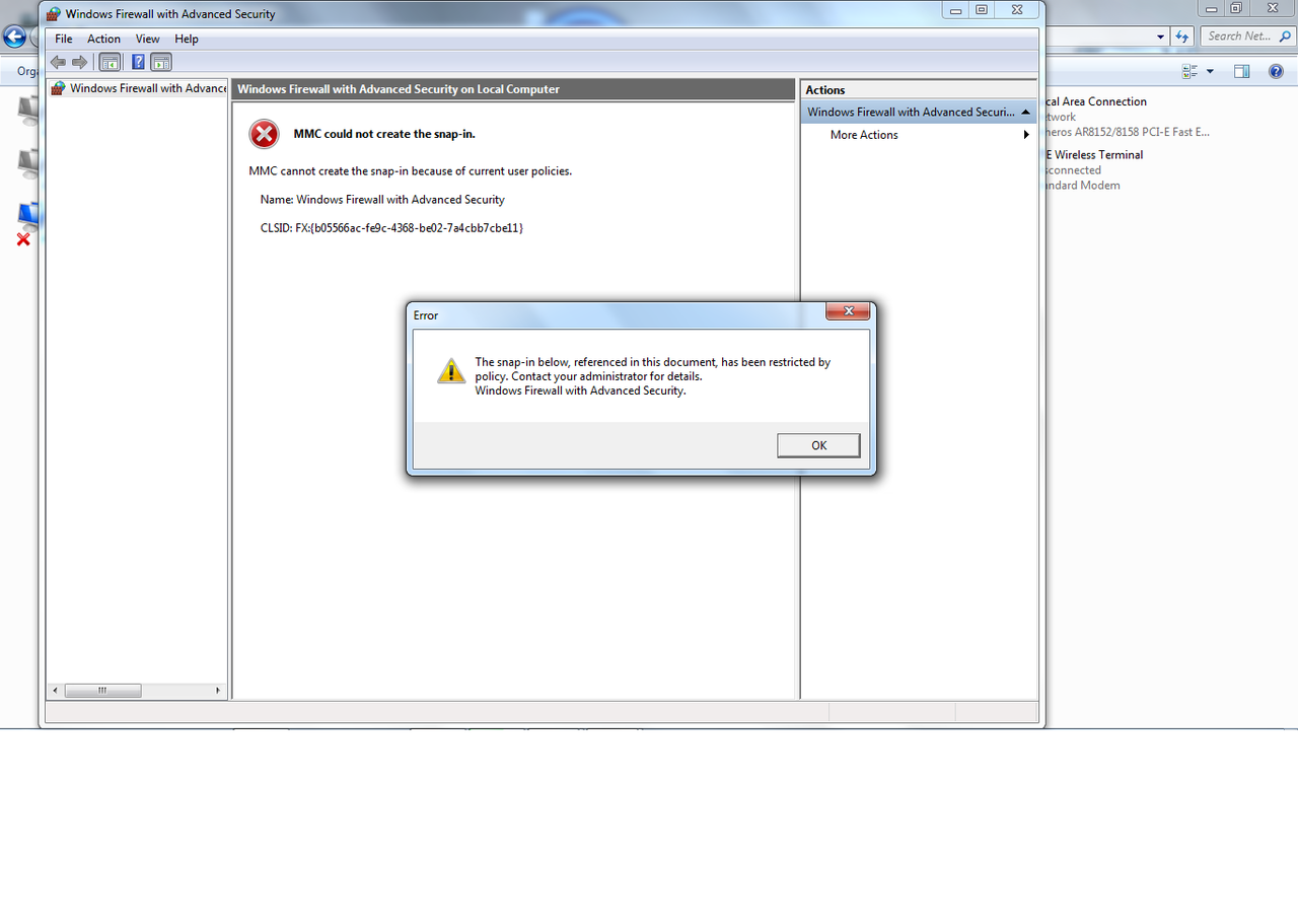 Membuka computer management,firewall,DLL tidak bisa