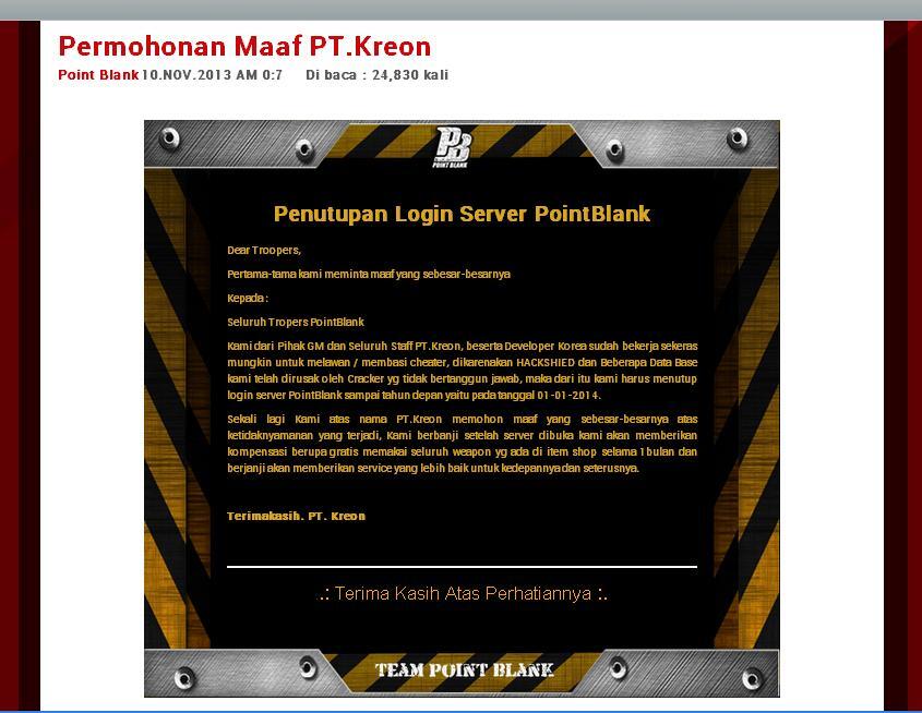 Server Point Blank Di Tutup Sampai 01-01-2014 ??