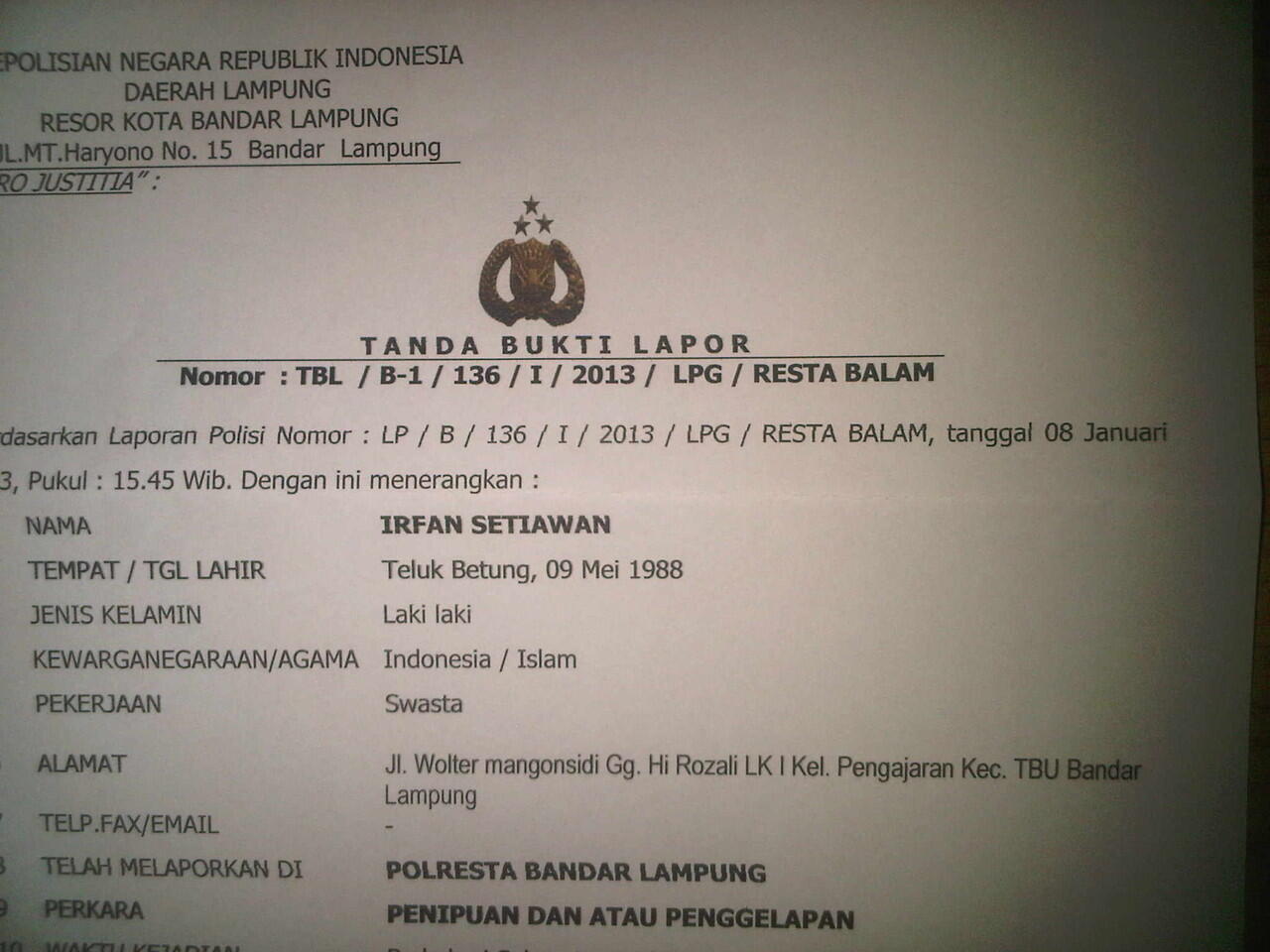 SURAT POLISI PALSU &quot;MODUS PENIPUAN BARU DI FJB KASKUS&quot;