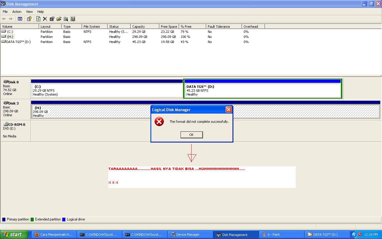 HDD EKsternal Tidak bisa Diformat...... help me...(with screnshoot)