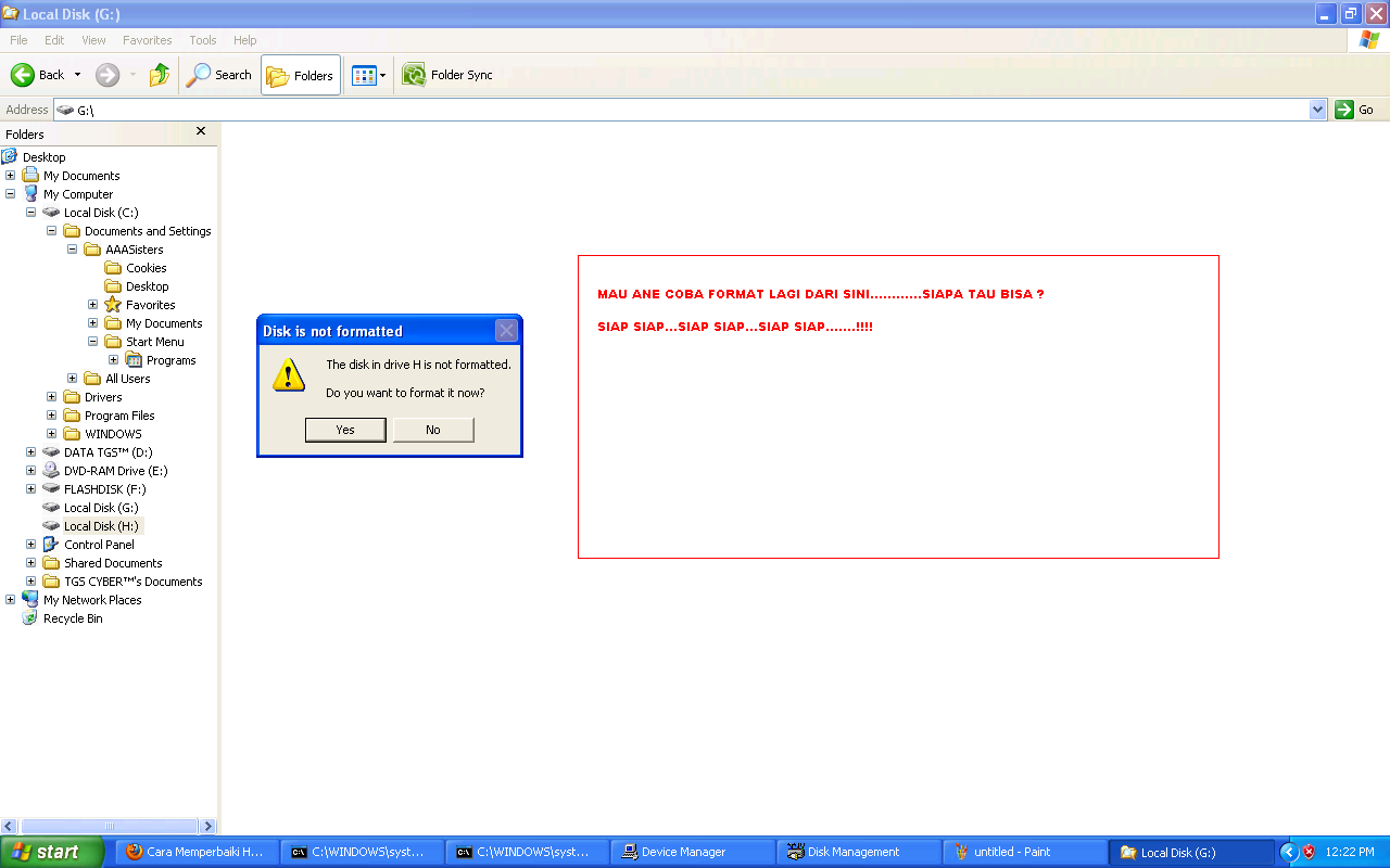 HDD EKsternal Tidak bisa Diformat...... help me...(with screnshoot)
