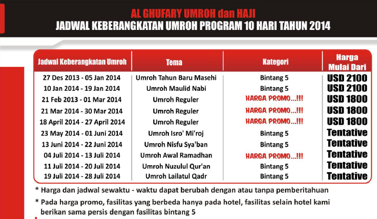Umroh Februari 2014 Bintang 5 dan Bintang 3 Harga Promo Murah