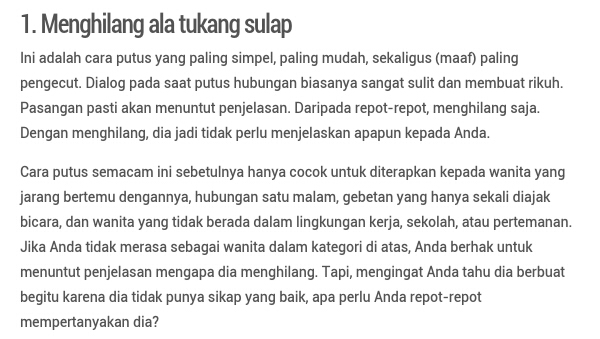 5 cara memutuskan pasangan, kalo agan pernah diputusin dgn cara yang mana? ^^