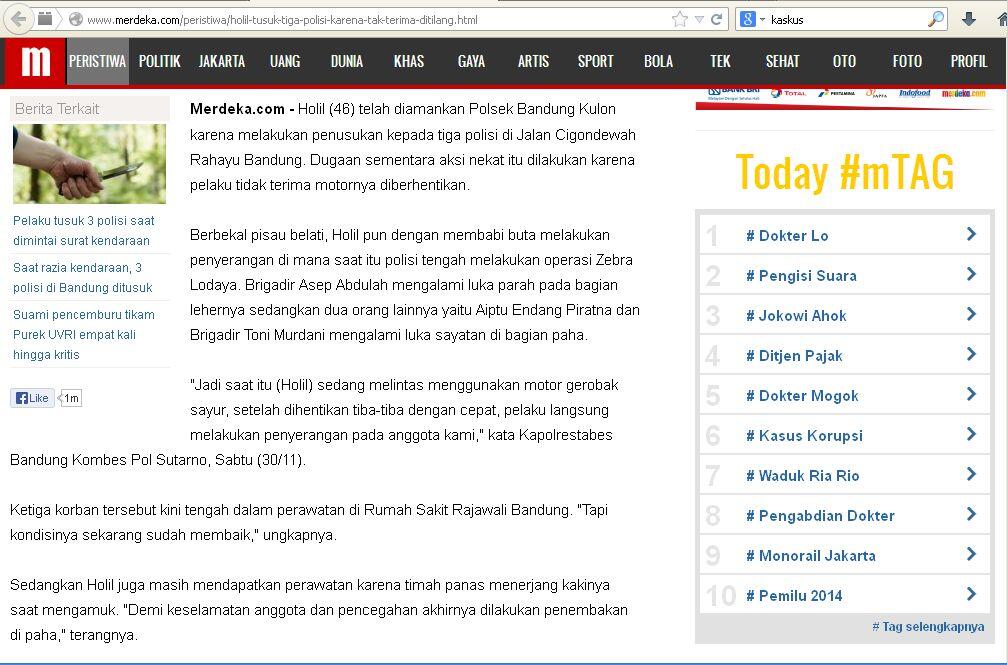 Holil tusuk tiga polisi karena tak terima ditilang