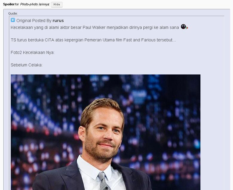 Paul Walker pemeran Fast and Farious Meninggal HARI INI !!