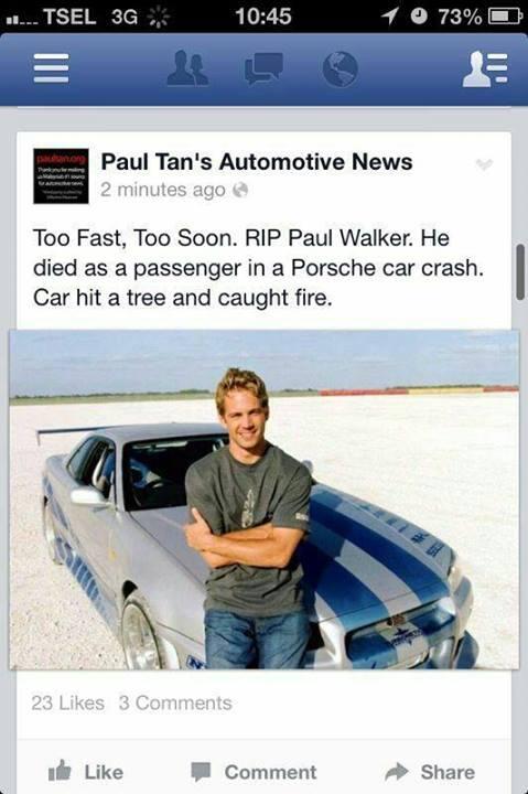 &#91;Aktor Fast &amp; Furious&#93; Aktor Paul Walker Meninggal dalan Kecelakaan Mobil