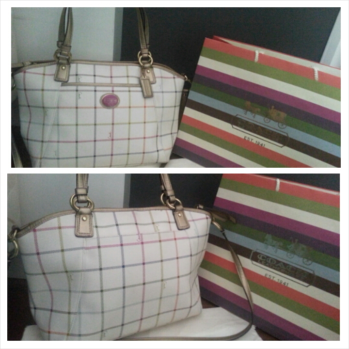 WTS Coach Peyton white tattersall like new!!