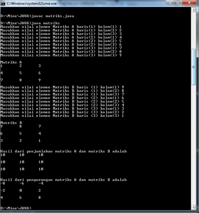 Program Perhitungan Matriks dengan Java