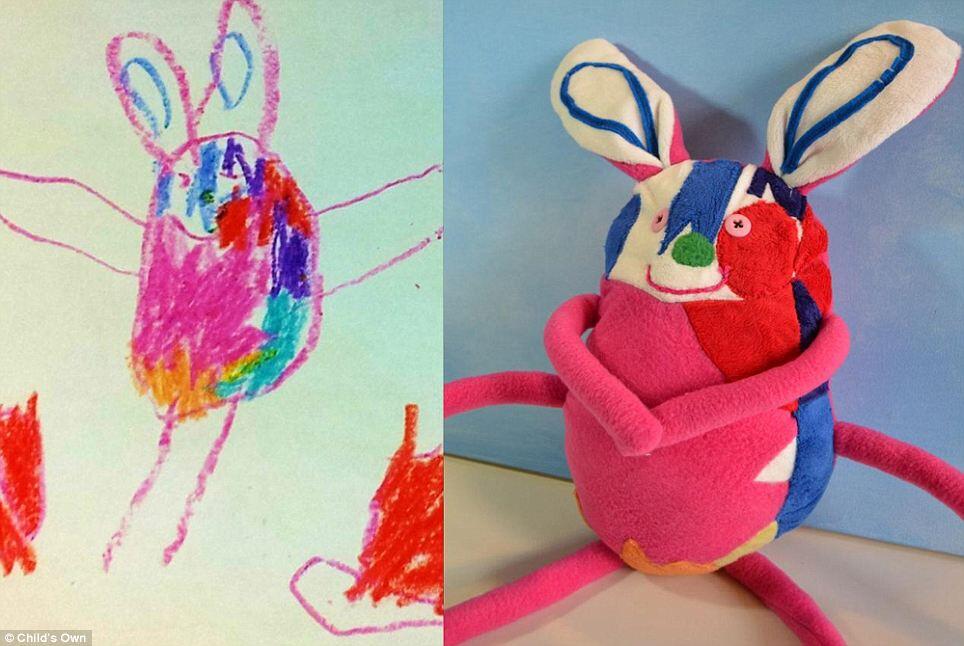 Seniman yang membuat gambar anak-anak, menjadi benda nyata dalam Bentuk Mainan