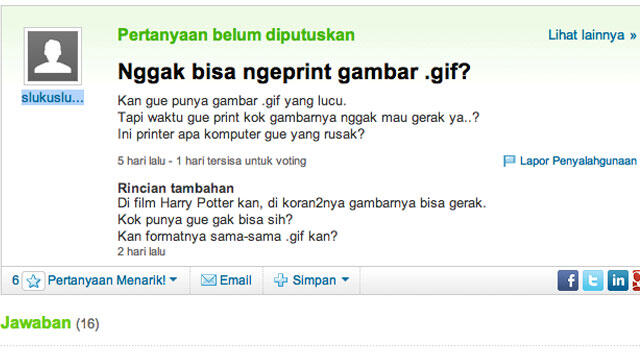 Pertanyaan di &quot;Yahoo answer&quot; yg bikin ngakak