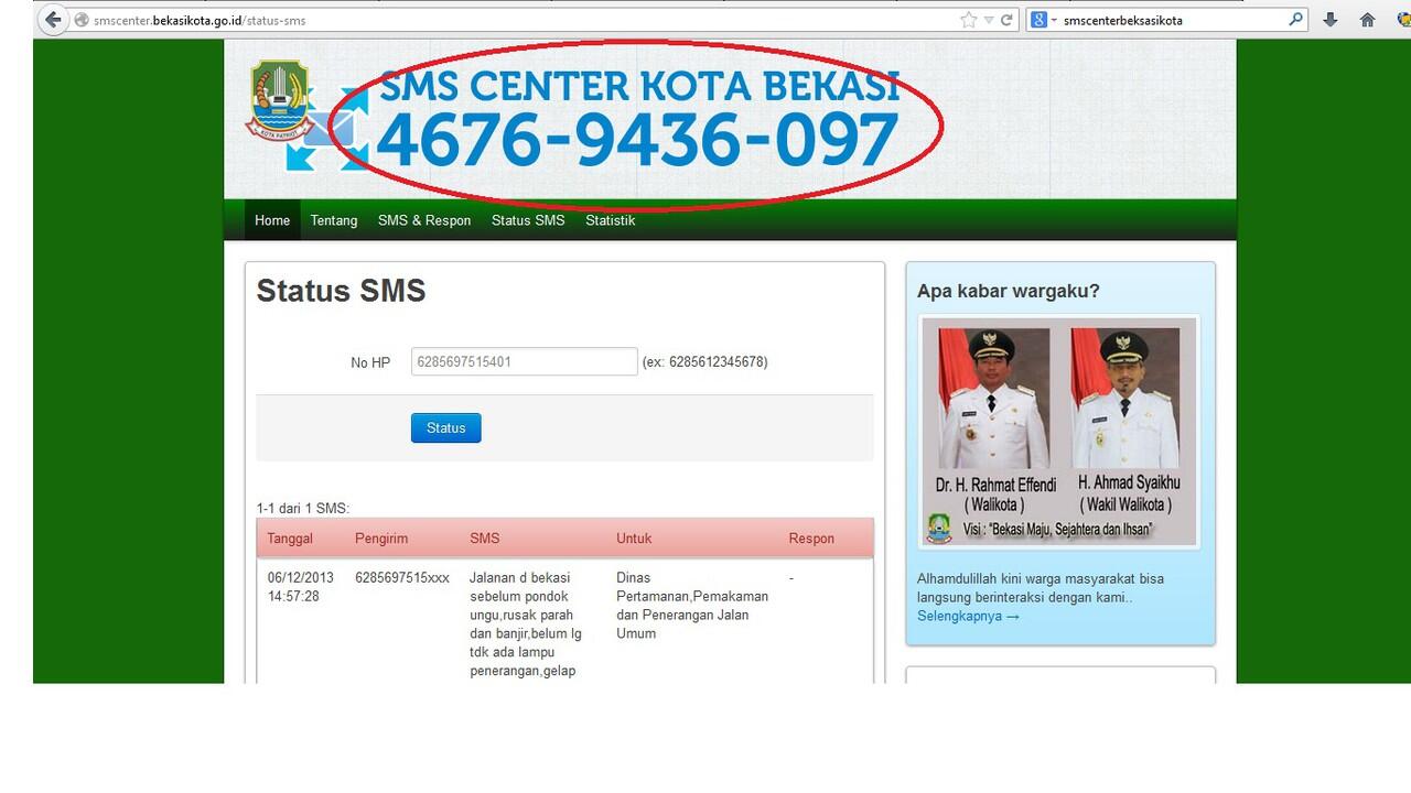 SMS Center Kota Bekasi &#91;Portal Kritik Orang Bekasi&#93;