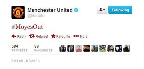 Akun Twitter Resmi MU Dukung Moyes Dipecat?