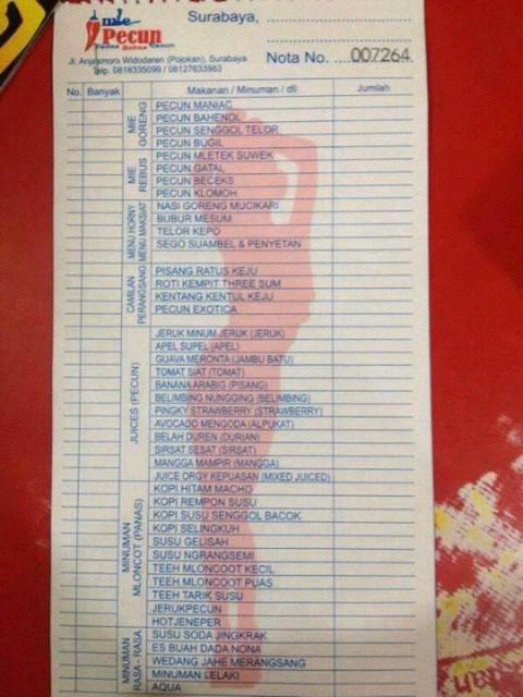 Menu restaurant khusus dewasa