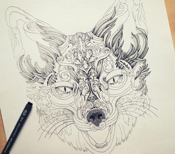 Menggambar Hiasan Ilustrasi Yang Sangat Rumit Dengan Pena Dip