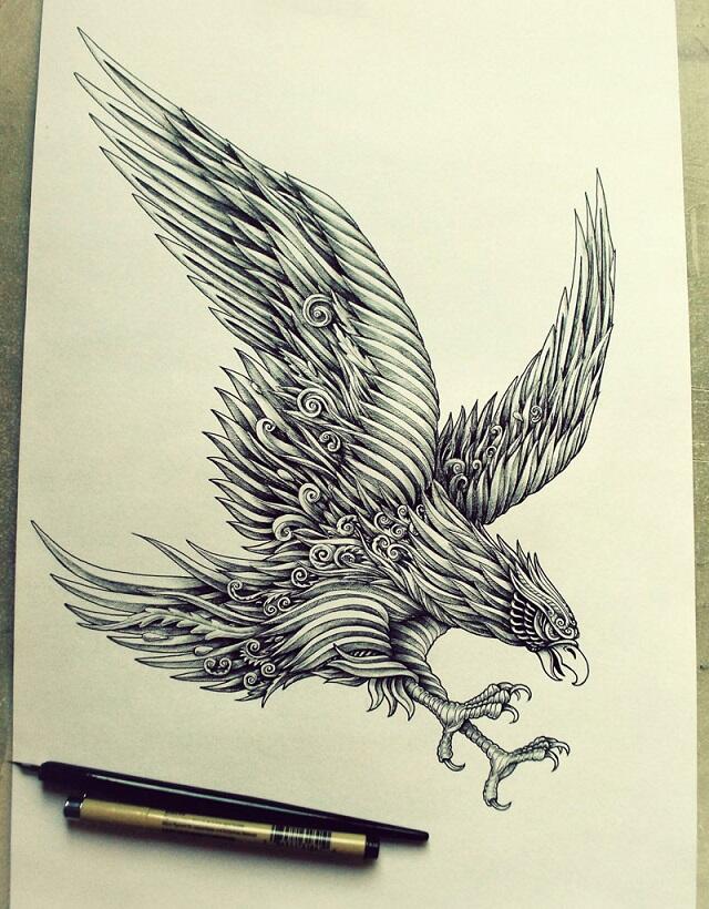 Menggambar Hiasan Ilustrasi Yang Sangat Rumit Dengan Pena Dip