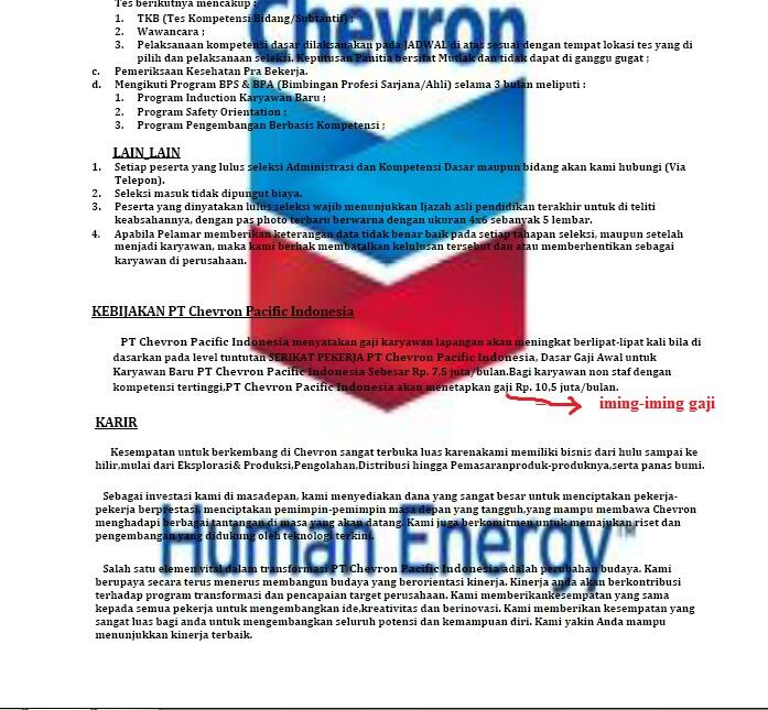 &#91;PENIPUAN&#93; Peringatan Buat Pencari Kerja &#91;Chevron &amp; Freeport&#93;