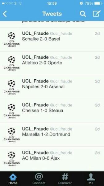 Perbandingan Hasil Drawing 16 besar UCL dengan Bocoran @UCL_Fraude