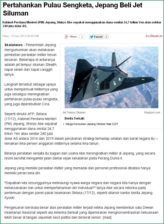 Pertahankan Pulau Sengketa, Jepang Beli Jet Siluman