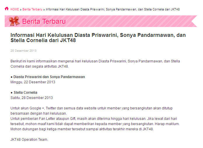 Info Hari Kelulusan Diasta Priswarini, Sonya Pandarmawan &amp; Stella Cornelia dari JKT48