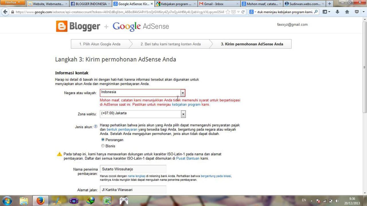 Gagal daftar di google adsense gara gara ini