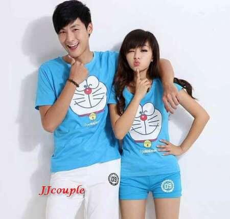 kaos couple doraemon (biru)