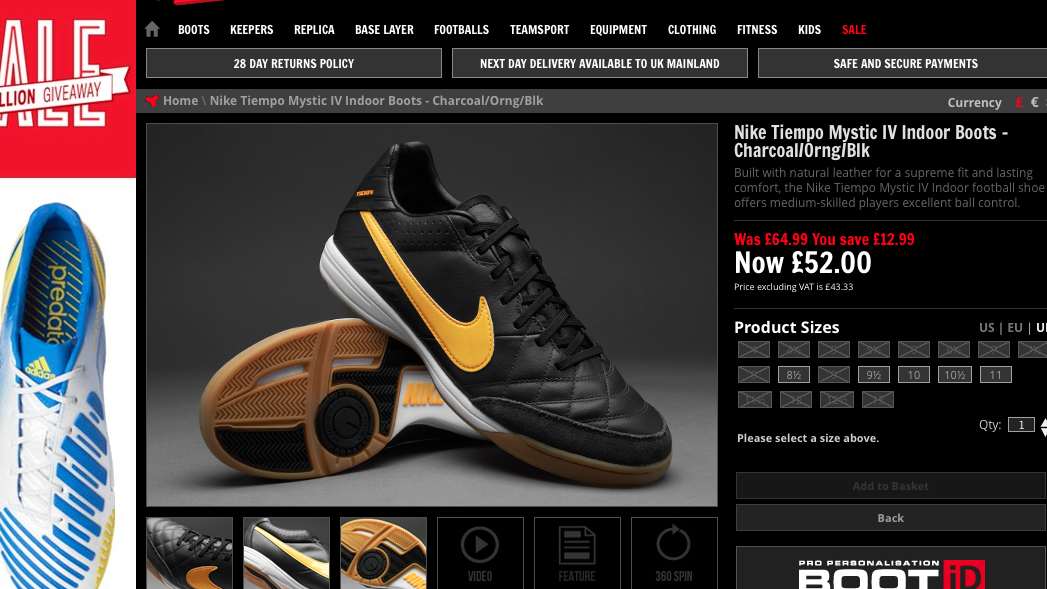 Sepatu Futsal Nike Tiempo Mystic IV Indoor Boots - Charcoal/Orng/Black ORI Size 41