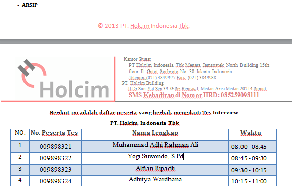Hati-Hati ! Penipuan lowongan kerja atas nama PT HOLCIM