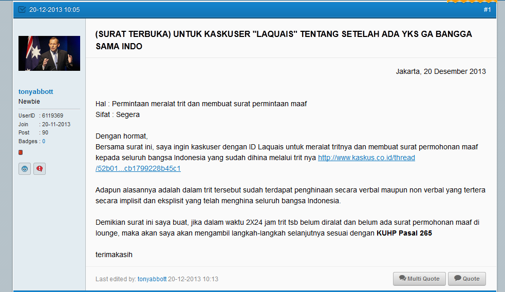 bukti tonyabbot palsu kebanyakan surat terbuka 