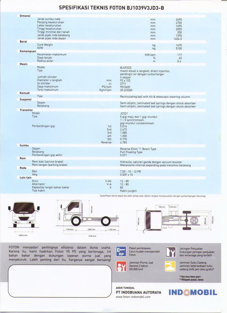 FOTON BJ1039 4BAN (ENGKEL)INDOMOBIL