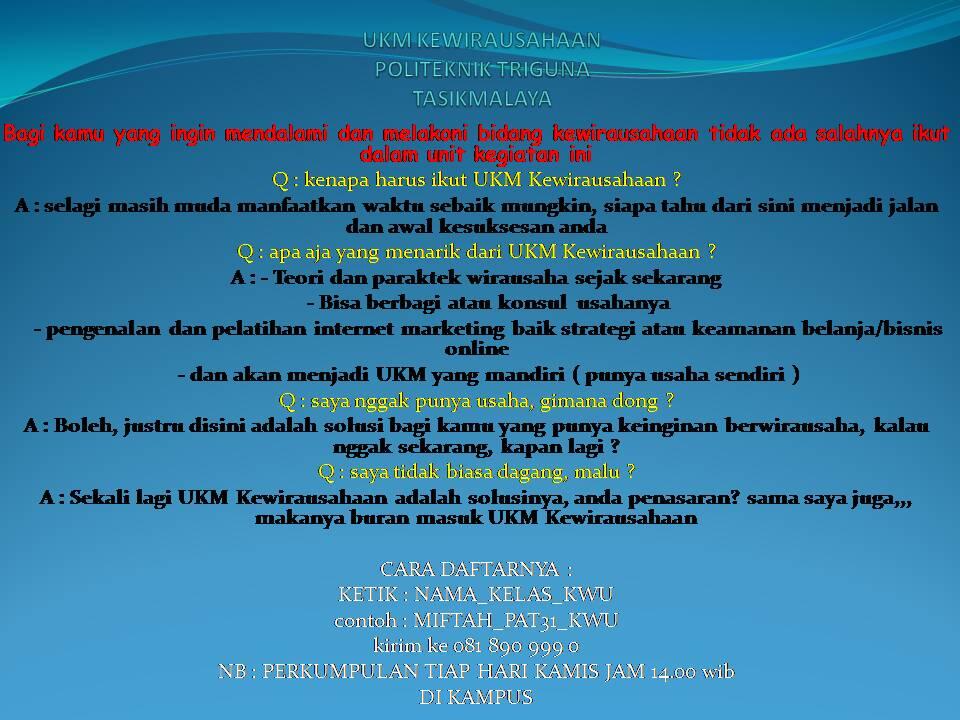 tread diskusi ukm kewirausaan politeknik triguna tasikmalaya