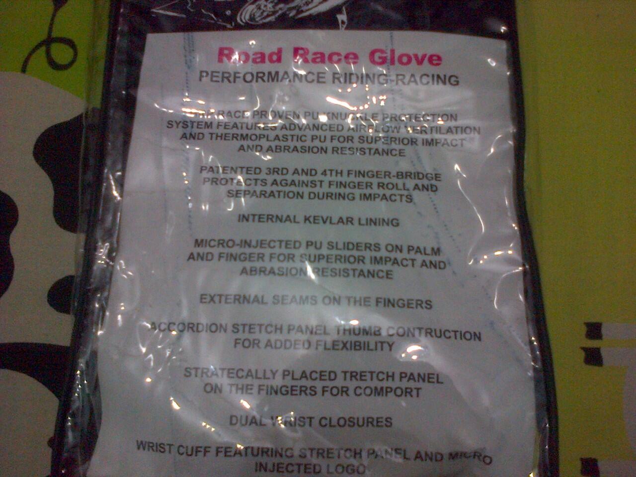 (WTS)glove roadrace HRP 76 gp pro hitam putih size L