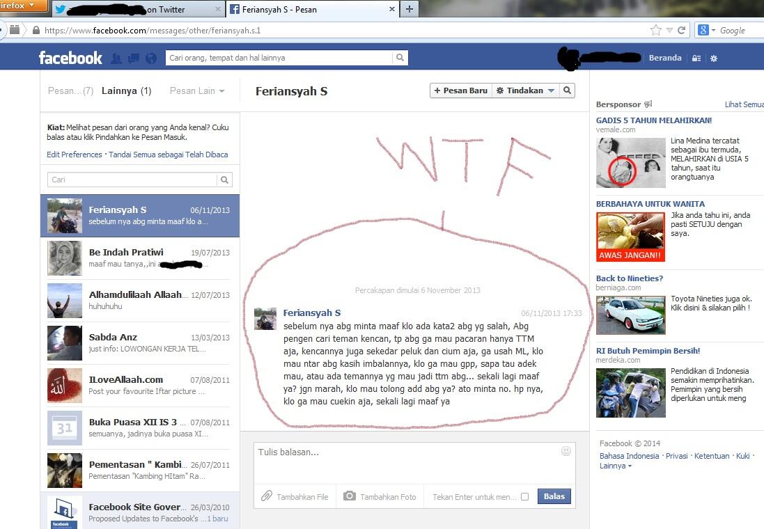 message di facebook berisi pelecehan seksual