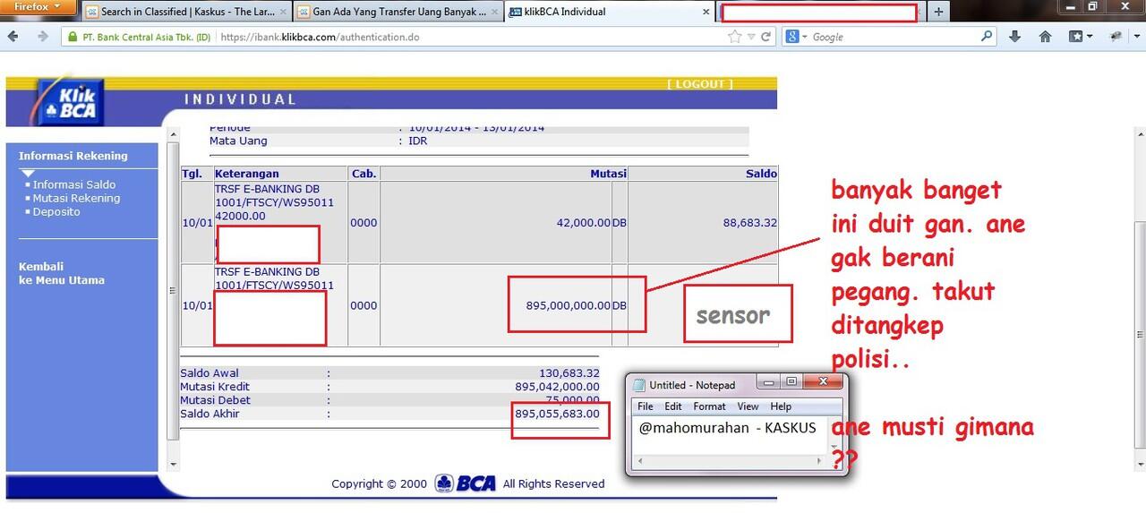 &#91;HELP&#93; Gan Ada Yang Transfer Uang Banyak ke Rekening Ane gan, ANE MUSTI GIMANA !!! 