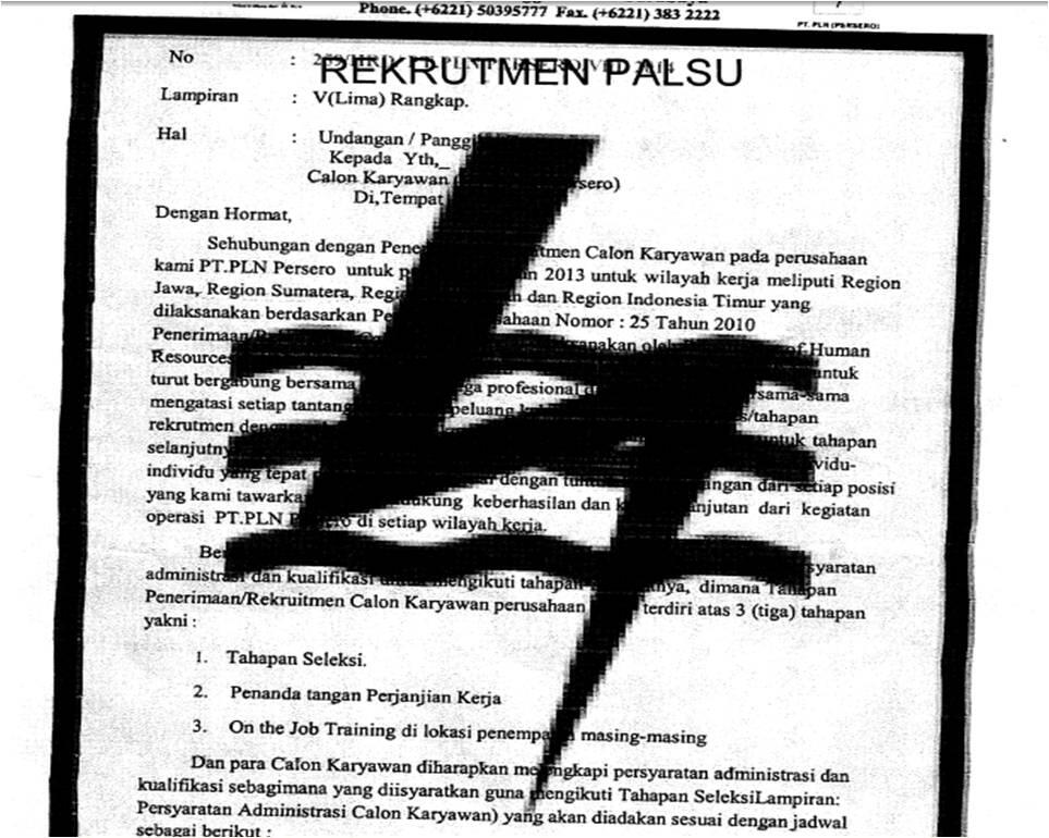 REKRUTMEN PLN PALSU *JOB SEEKER HARAP HATI-HATI !!!