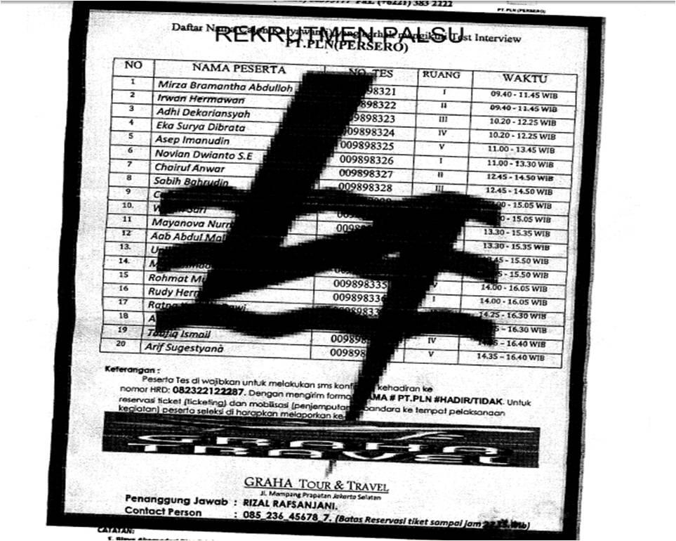 REKRUTMEN PLN PALSU *JOB SEEKER HARAP HATI-HATI !!!