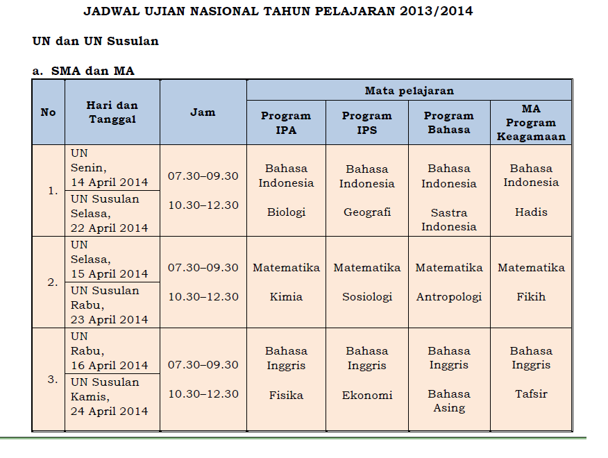 Ayo Ayo yang mau UN Merapat :D Ini dia Jadwal UN SMP SMA MA MTs SMK 2014!