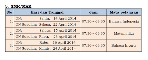 Ayo Ayo yang mau UN Merapat :D Ini dia Jadwal UN SMP SMA MA MTs SMK 2014!