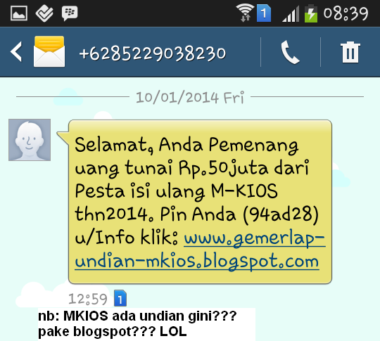 Kumpulan SMS Tipu-tipu (Pengalaman Pribadi HP Sendiri)