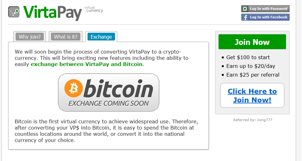 VIRTAPAY!!! Sign UP Langsung dapat $100. Bisa ditukar ke BTC (on-process)