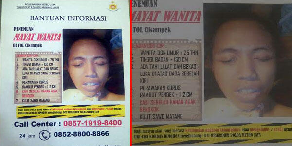 WARNING !! Kenal Mayat Perempuan Ini, Hubungi Polda Metro
