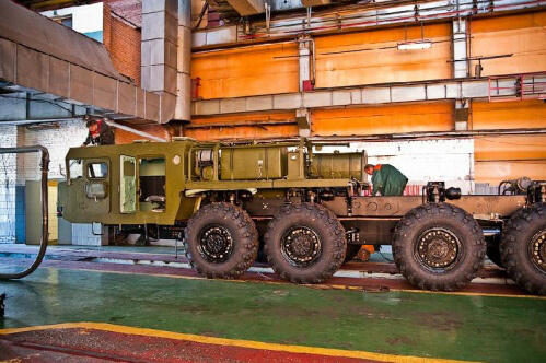 Inside the Topol M intercontinental Ballistic missile MZKT-7930 vehicle factory